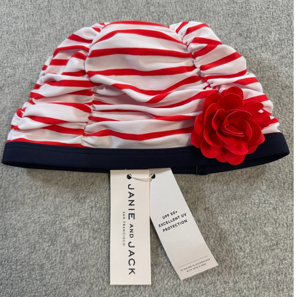 Janie and Jack‎ Swim Turban Kids 2T-3 Red White Striped NWT UPF 50+ Sun Hat